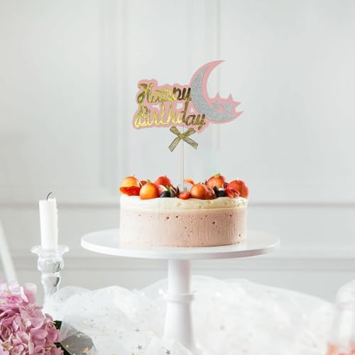 Image of Rozi Decoration Happy Birthday Pink Cake Topper for Cake Decoration Items, Happy Birthday Cake Topper for Girls, Glitter & Foil Shining Cake Topper Decor for Cake Decoration Pack of 1 Pcs
