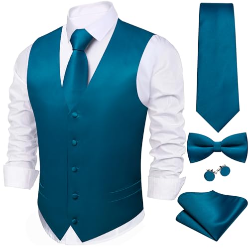 Image of Barry.Wang Men's Suit Vest Tie Bowtie Set Formal Silk Paisley Waistcoat Hanky Cufflinks Lapel Pin Set Wedding Party 7PCS