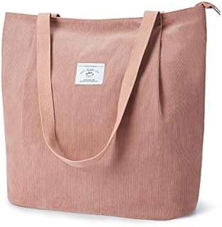 KALIDI Waterproof Corduroy Tote Bag with Zipper Casual Hobo Shoulder Bag Handbag Large Capacity Cord Tote Bag Women Shopping Bag for School Work College Daily Use