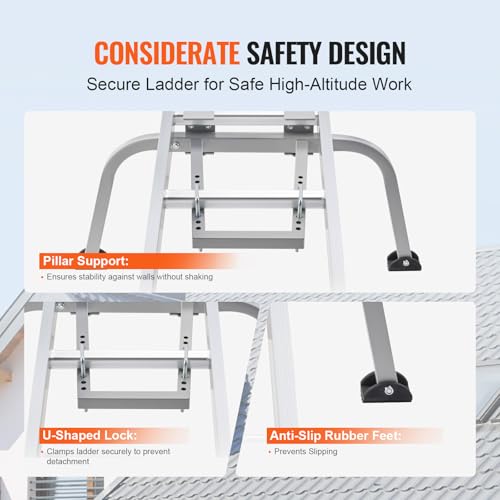 VEVOR Ladder Stabilizer, Heavy Duty Steel Ladder Roof Hook, Ladder Stabilizer with Wing Span/Wall Extension Accessory, Stable Ladder Standoff Arms for Roof Gutter with Anti-Slip Rubber Feet by VEVOR - Image 3