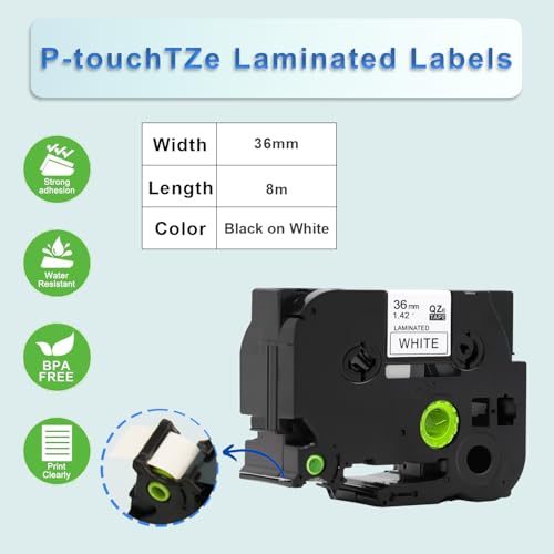 TZe-261 Black on White 36 mm x 8 m Compatible with Brother Equipment Tape for Brother Pt-530, Pt-550, Pt-D800W, Pt-P900W - Image 3