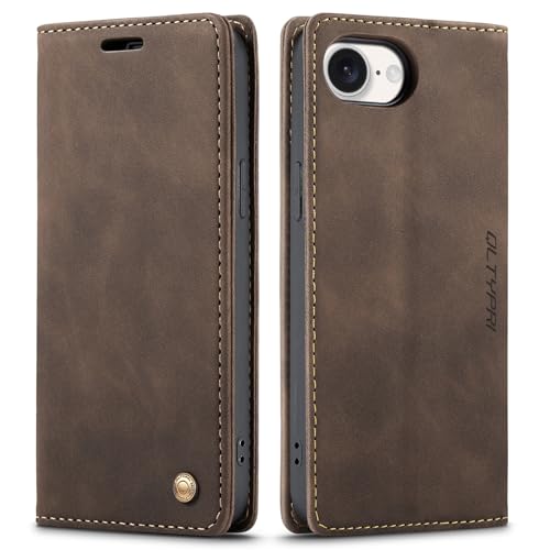 Étui portefeuille iPhone 17e et 16e en cuir vintage café avec fentes cartes