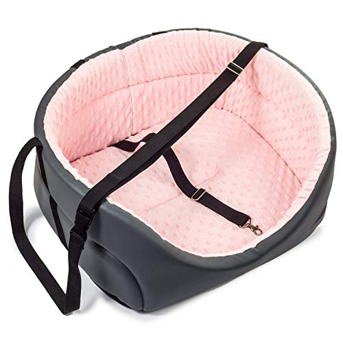 BOUTIQUE ZOO Hunde Autositz Universal Waschbar Abriebfest, Autositz Hund für Vordersitz, Beifahrersitz, Rückbank, Hundebett Hundetasche, M: 51 cm x 40 cm, Rosa - Kunstleder und Plüsch Stoff