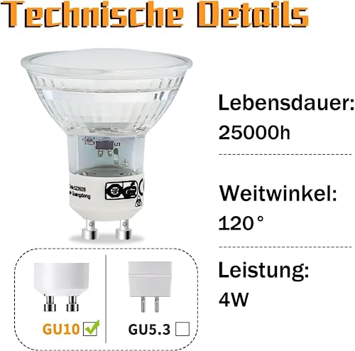 Homefire 10er GU10 LED Glühbirne Warmweiß Leuchtmittel 4W Glühlampe PAR16 Einbaustrahler Abstrahlwinkel 120 ° Strahler Spot 3000K Küchenlampe Deckenstrahler für Deckenspot Wandspot Wohnzimmer