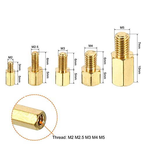 PATIKIL M2 M2.5 M3 M4 M5 Standoff Screws 50 Pack Brass Hex PCB Standoffs for Motherboards Computer Cases, Circuit Boards - Image 2