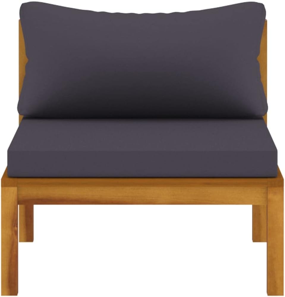 vidaXL Sectional Middle Patio Sofa - Solid Acacia Wood - Comes with Comfortable Dark Gray Cushions - Weather- & Suitable for Outdoor Use - Combine with Other Segments for Custom Configuration