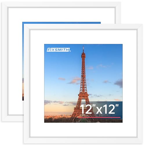 FIXSMITH 12x12 Picture Frame White Set of 2 Photo Frame with HD Plexiglass Display Pictures 8x8 with Mat or 11x17 Without Mat White Picture Frames Collage Wall Decor Gallary Wall Frame