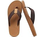 KuaiLu Mens Flip Flops Arch Support Comfortable Cushion Memory Foam Recovery Walking Waterproof Leather Thong Sandals Orthotic Plantar Fasciitis Summer Casual Beach Pool Slip on Slippers Brown 10