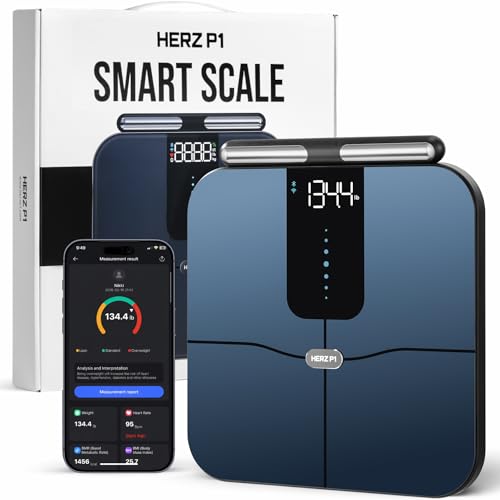 Herz P1 Smart Scale - 8-Electrode Body Composition Scale with Handle | BMI Body Fat Muscle Mass Body Weight Dual-Frequency BIA for Precision Tracking App Tracks 56 Health & Fitness Metrics
