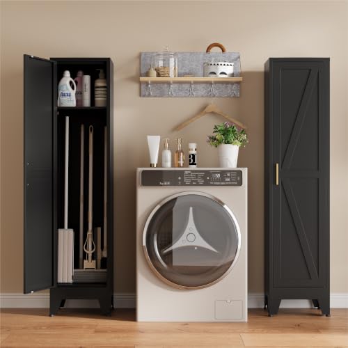 Image of Bevivog 67 inch Slim Storage Cabinet, Narrow Metal Broom Closet for Laundry Room Bathroom, Tall Slim Pantry Cabinets for Small Space