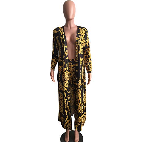 Image of Womens Fashion Printed Long Cardigans 2 Piece Outfits,Long Sleeve Coat and Trousers Set