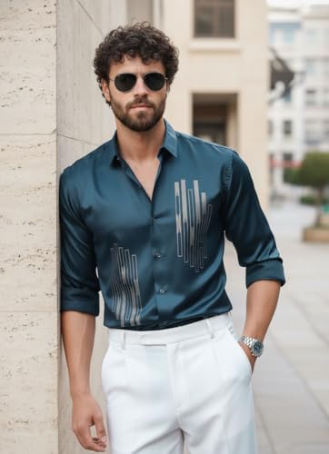 Image of IndoPrimo Men's Stylish Satin Shirt for Party and Casual Wear - Exclusive Designer Full Sleeve Shirt for Men - Pilar