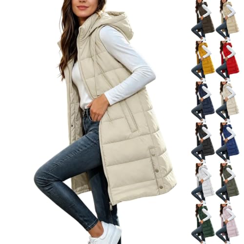 Long Puffer Vest Women Hooded Zip Up Warm Winter Sleeveless Quilted Coat - image 1