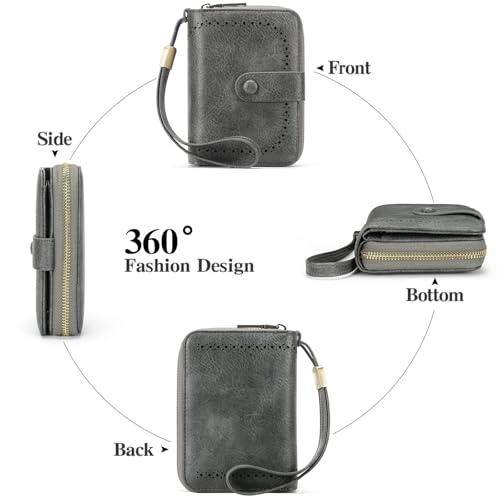 RFID Blocking Wallet for Women Leather Credit Card Holder Large Capacity Bifold Zipper Card Case Organizer with Wristlet3