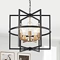 QMNHAU 19'' Black and Gold Chandeliers for Dining Room, 5-Light Modern Farmhouse Industrical Pendant Light Fixture Rustic Geometric Hanging Chandelier for Kitchen Island Entryway Hallway Foyer