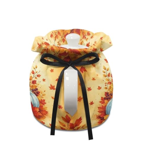 Image of Fall Pumpkin Tea Cosy for Teapot Insulated Kettle Cover Bow Print Breakfast Warmer Kitchen Teapot Dust Covers Washable Tea Cozy Tabletop Decorations for Afternoon Tea