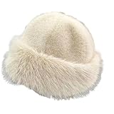 Faux Fox Fur Winter Beret Hat, Mongolian Style, Plush Warm Fashion Cap, One in Pink, Black, and White (Cream)