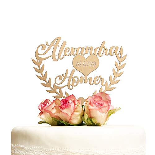 Cake Topper Hochzeit personalisiert Holz mit Namen Datum Kuchentopper Herz Hochzeitstorte Tortenaufsatz Tortendeko Deko Hochzeitsgeschenk Cover
