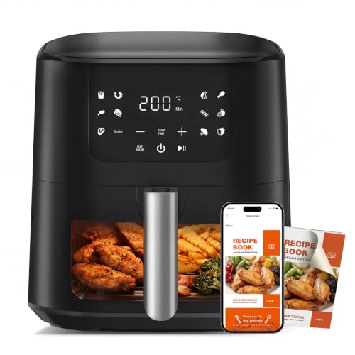 Image of Qido Air Fryer, 5.28 QT Square Airfryer, 400°F Fast Heating Air Fryers Oven with One-Touch Presets, Auto-Off, Dishwasher-Safe Nonstick Basket, Multiple 8 in 1 Function, Black