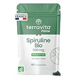SPIRULINE BIO 500 mg | Immunité   Tonus   Vitalité | Pure et Séchée à Froid | Riche en Phycocyanine, Fer et Protéines | 180 Comprimés Vegan | Sans Additifs | Conditionnée en France | Terravita Prime