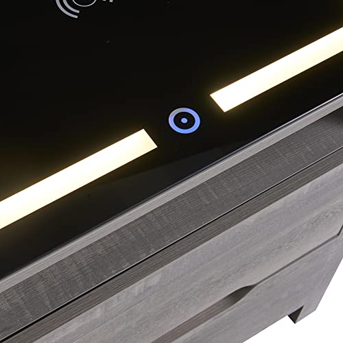 RUNNA Multifunctional Storage Nightstand with 2 Drawers and an Open Shelf, Wireless Charging with Adjustable LED, for Living Room,Bed Room (Brown-end Table 2col)