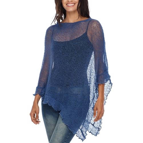 Women's Sheer Knit Poncho Shrug Lightweight Irregular Hem Shawl Tops Cover Up for Formal Evening Dress Beachwear2