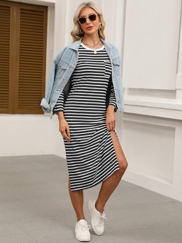 Image of ANRABESS Women Fall Long Sleeve Midi T Shirt Dresses with Pockets