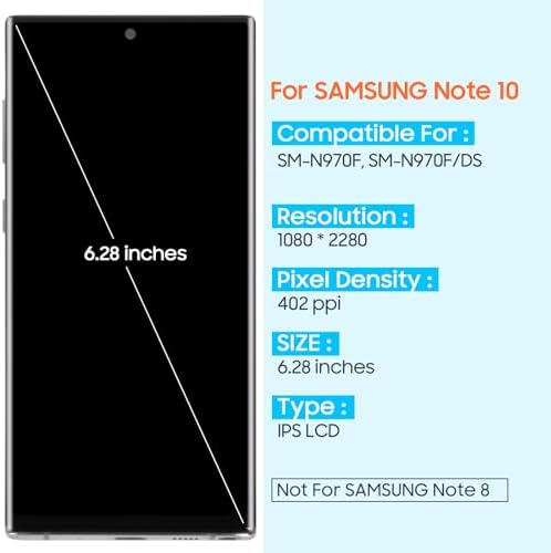 TFT for Samsung Galaxy Note 10 Screen Replacement - for Samsung Note10 LCD Display Touch Screen for Galaxy N910 SM-N970F N970U N970U1 Digitizer Glass Assembly with Frame (Black) (Sliver)
