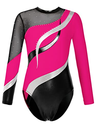 Yhong Maillot de gimnasia para niños, para niñas, manga larga, maillot de leotardo, entrenamiento, ropa de danza, color rosa, talla S 170-176