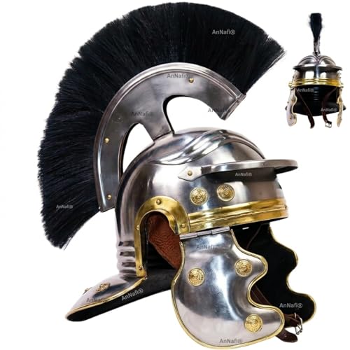 AnNafi® Roman Soldier Helmet, Wearable Casco Romano adulto for Halloween, Cosplay & Roman Soldier Costume Men, Medieval Costumes Helm Armor LARP Replica, Disfraz Casco de soldado romano para hombre