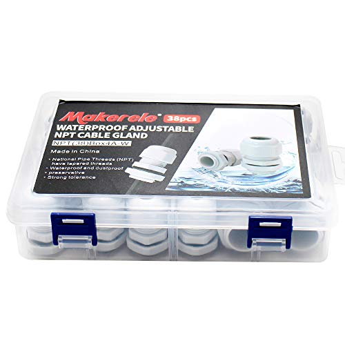 Makerele Nylon Waterproof Npt Cable Glands Electrical Conduit Connectors Kit 50Pcs 1/4” 3/8” 1/2” 3/4” 1” 1-1/4” Cord Grip Strain Relief Grey With Gaskets #TOP4