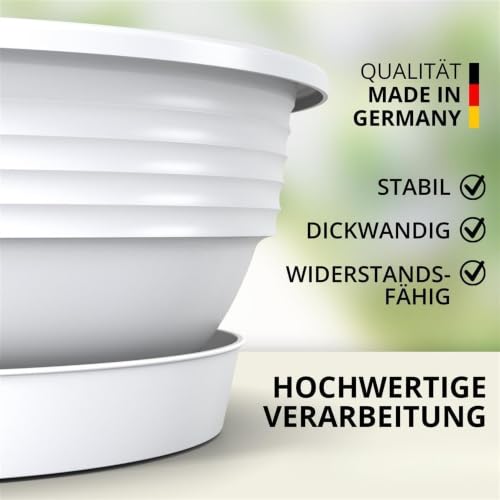 Plastard Pflanzenschale Ø 45 cm mit Untersetzer rund – Weiß – Ansicht 5