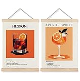 Yomisex Italy Negroni Aperol Spritz Cocktail Wall Art Poster, Vintage Italian Cocktail Drinks Canvas Prints Wall Art Framed for Home Kitchen Bar Pub Decor, 12x16 Inch Set of 2
