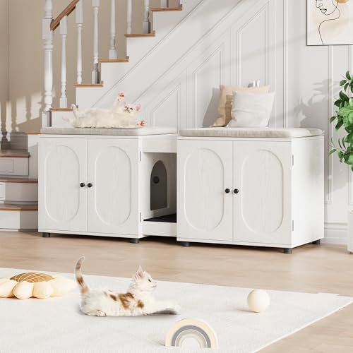 Mueble arenero para 2 gatos que elimina malos olores y desorden de arena 8