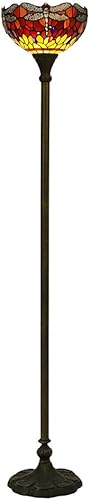 Speculo Lighting Tiffany Style Lámpara de pie W12H 70 pulgadas Libélula roja de cristal manchado pantalla pantalla luz de lectura para sala de