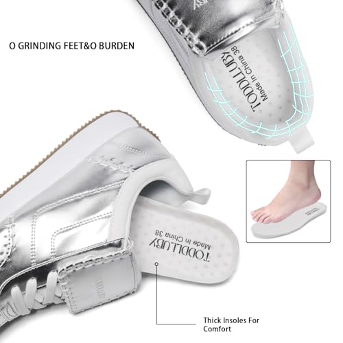 Classic Women's Fashion Anti Slip Sports Shoes, Breathable Insole, Fashionable and Comfortable, Lightweight Leather, Gold, Silver, White 20252