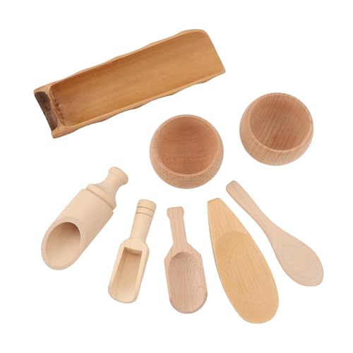 NOENNULL Wooden Bowls Scoop Toys Sensory Bin Tools Toy Pre Teaching Safe Educational Wooden Bowls Scoop Toys for Transfer Work Fine Motor Learning