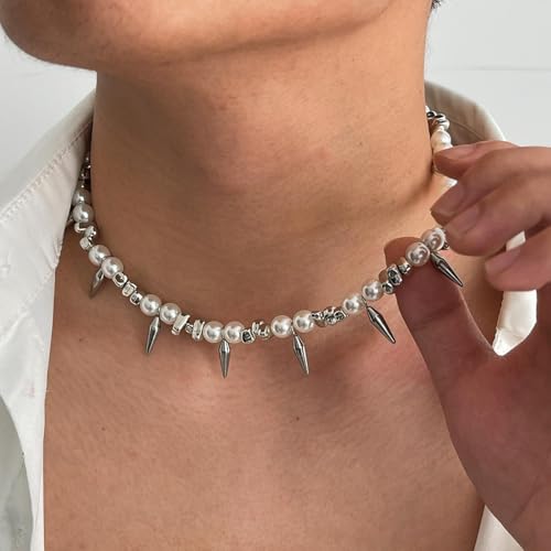 Collier ras-du-cou punk irrégulier aux reflets argentés CCB
