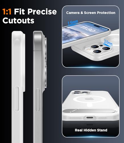 Image of Magnetic Compatible with iPhone 15 Pro Max Case, [Built-in Invisible Kickstand][Compatible with MagSafe][Military Grade Shockproof] Slim Translucent Matte Phone Case for iPhone 15 Pro Max 6.7 inch