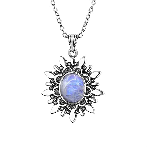 Pendentif pierre de lune bleue naturelle et argent 925 de haute joaillerie