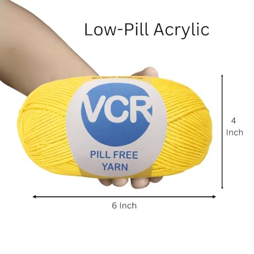 Image of VCR Yellow Yarn, Pill-Free Soft Knitting Yarn, 100 Grams Hank, 263 Meters Length, Low-Pill Acrylic Yarn, Soft Crosia Threads, Pack of 1, Suitable for Beanies, Caps and Gloves