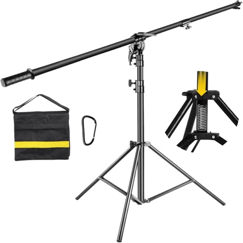 BOLLUMA Trépied Stand, Photographie Printemps Coussiné Light Stand avec Bras de Boom et Sac à Sable, Acier Inoxydable, Robuste, pour l'éclairage, Softboxes, Parapluies, Réflecteurs