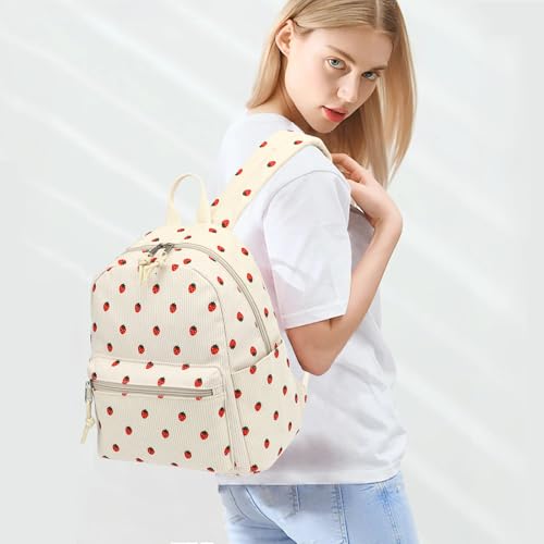 Image of Corduroy Womens Mini Backpack Girls Small Backpack Purse Fashion Casual Daypack School Bookbag (Strawberry Beige)