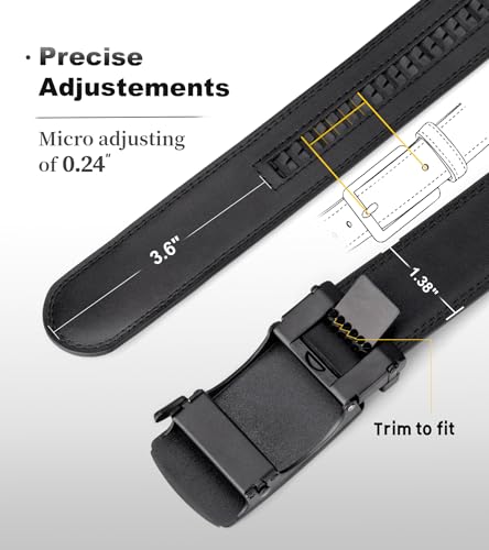 maikun Ratchet Belt Men, Click Black Leather Belt with Adjustable Automatic Buckle4