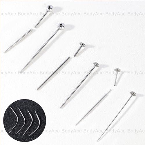BodyAce 14G 16G 18G 20G Piercing Taper, Stainless Steel Threadless Insertion Pin Screw On Assistant Tool, Curved Body Piercing Stretching Kit for Ear/Nose/Navel/Lip/Eyebrow [16G(1.2mm) Mix] - Thumbnail 4