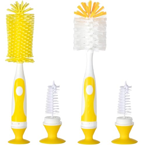 Image of Ariseno Baby Bottle Brush Set - Nylon & Silicone Bottle & Nipple Brush, BPA-Free (Yellow)