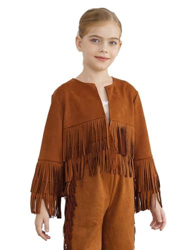 Girls Boys Long Sleeve Open Front Fringed Cowboy Cowgirl Jacket Coat for Kids Western Party Dress Up3