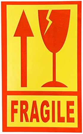 Amazon Eden エデン 取扱注意 ステッカー 100枚 英語表記 信号警告色 レッド イエロー 赤 黄色 Fragile シール 天地無用 5 3 8 8cm E738 荷札シール 文房具 オフィス用品