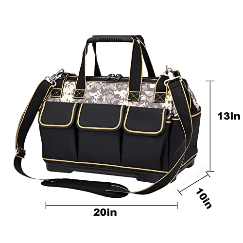Tool Bag, 20 Inch Wide Mouth Tool Bags With Water Proof Molded Base Heavy Duty Tool Bag Organizer With Adjustable Shoulder Strap Rubber Soft Handle #TOP6