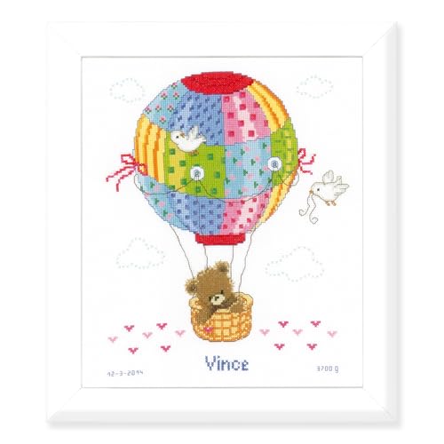 Vervaco 14 CountHot Air Balloon Birth Record on Aida Counted Cross Stitch Kit, 10